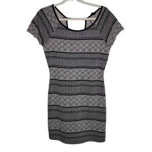 Interi Geometric Cutout Short Sleeve Dress Tan Black Size XL